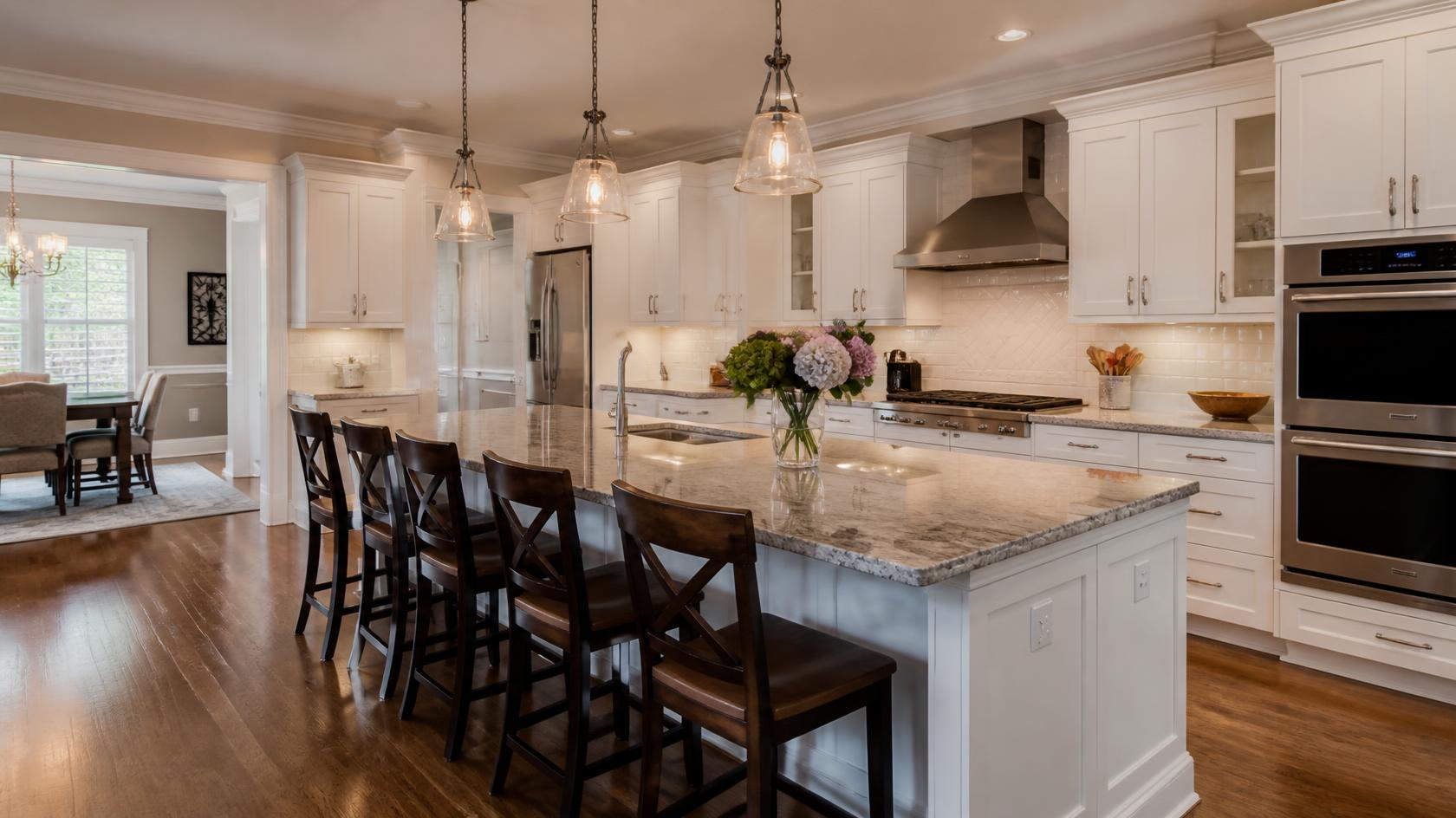 Modern Massachusetts kitchen with luxury granite countertops that increase home value and buyer appeal.